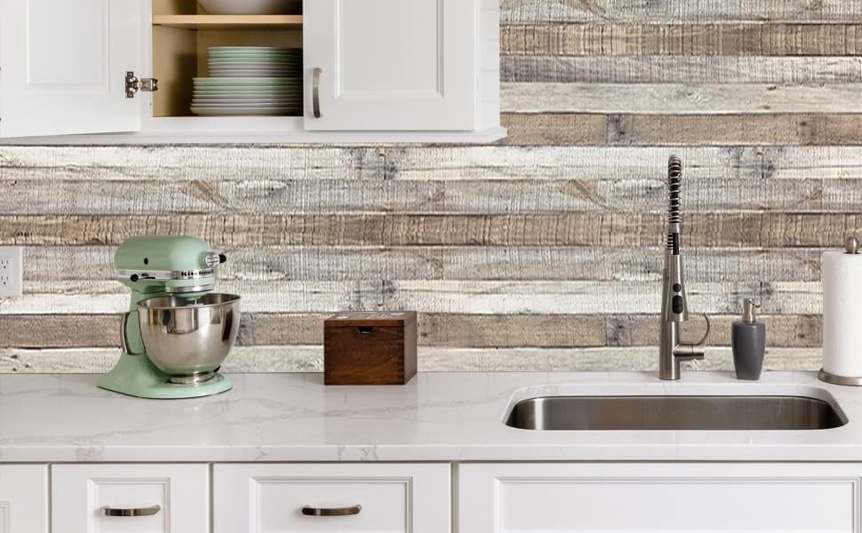 Yun-aeon Natural Wood-Grey Contact Paper Peel and Stick Wallpaper - color: Natural Wood-grey, size: 34.6" x 480"