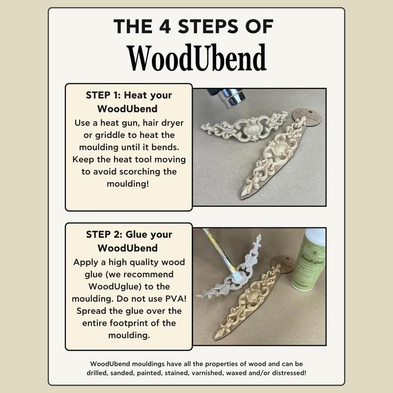 WoodUBend Pack of Two Trims TR720 208x1.8cm Heat Bendable & Flexible Wood Trims - DIY Craft, Furniture & Home Decor - Easy to Apply & Paint - Versatile, Reusable & Durable - size: Pack of 2 (208x1.8cm)