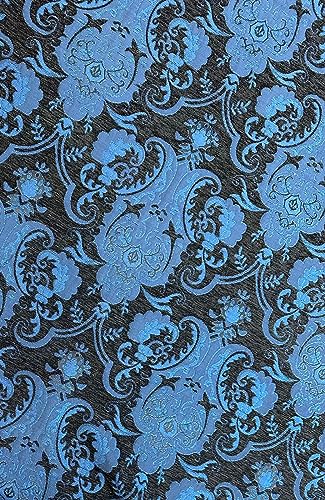 Damask, Chenille,Upholstery,Drapery Fabric, Sold by The Yard 58" Wide (Dark Blue/Black) - color: Dark Blue/Black