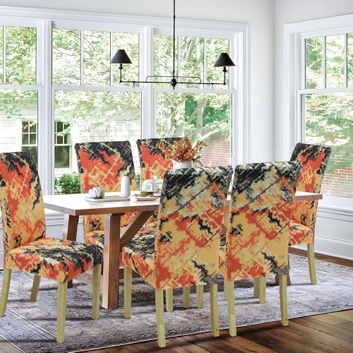Dining Chair Covers, Dining Room Chair Cover Set of 4 - color: Flame Geometry, size: 4