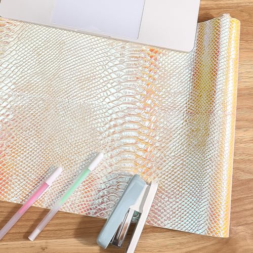 53 x 11.8 Inch Glossy Mirrored Vinyl Fabric Gold Snake Skin Embossed PU Leather Sheets Snake Textured Holographic Synthetic Faux Leather Rolls for DIY Crafts Making Furniture Cover - color: Gold