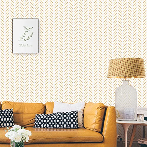 Erfoni Yellow White Peel and Stick Wallpaper Modern Herringbone Wallpaper - color: Yellow, size: 17.7" x 196.8"