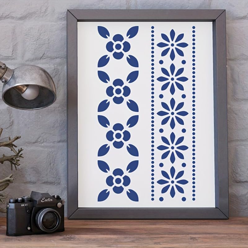 8PCS Border Stencil Floral Craft Paint Template Reusable Plastic Templates 3 * 12inch Flower Vines Stencils Painting on Wood Furniture Wall Canvas Floor