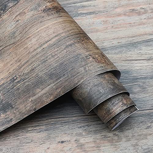 3yecao 16"×591" Large Size Thick Brown/Grey Wood Wallpaper Peel and Stick - color: Brown, size: 16" x 591"