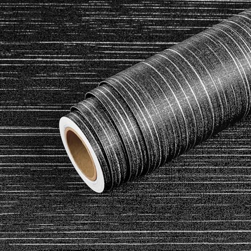 Livelynine 15.8x394 Black Textured Wallpaper Peel and Stick Waterproof Black and White Grasscloth Wall Paper for Bathroom Accent Covering Fabric Vinyl Embossed Textured Contact Paper Renter Friendly - color: Black Grasscloth, size: 15.8" x 394"