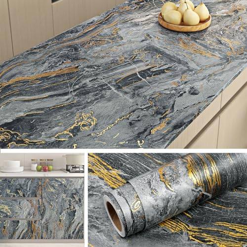 Livelynine Black Gold Marble Wallpaper Peel and Stick Countertops Marble Contact Paper for Kitchen Countertop Vinyl Wrap Waterproof Self Adhesive Desk Covering Bathroom Counter Top Covers 15.8x78.8 - color: White Black Gold, size: 15.8" x 78.8"