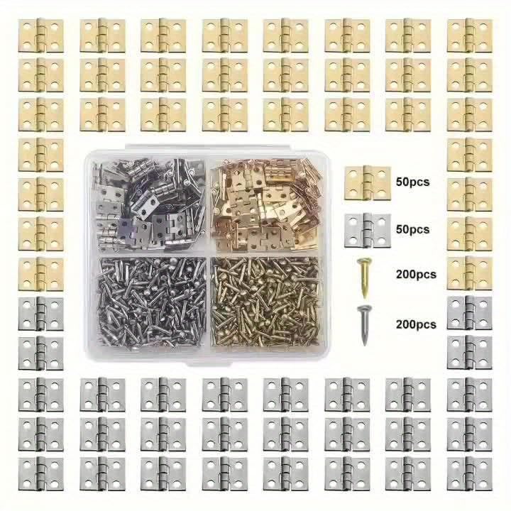 500Pcs Small Brass Antique Mini Hinges, Stainless Steel Folding Butt Miniature Hinges with Screws and Screwdriver for DIY Crafts Jewelry Box Cabinet