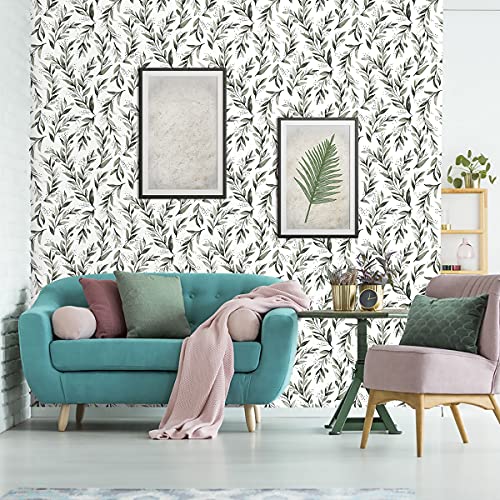 Livebor Green Leaf Wallpaper Peel and Stick Olive Wallpaper17.7” x 236.2” - color: A-Green, size: 17.7" x 236.2"