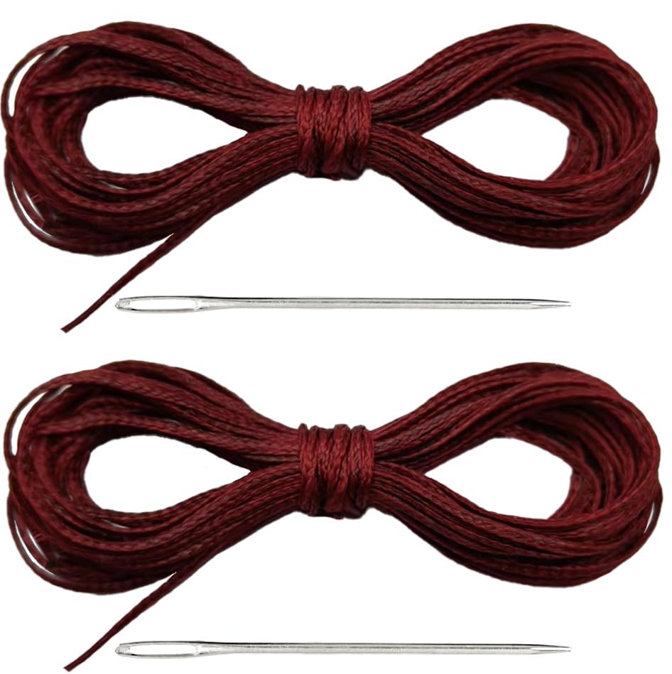 BELINOUS 2 Set Heavy Dudty Thread and Hand Needles (Wine Red) - color: Wine Red
