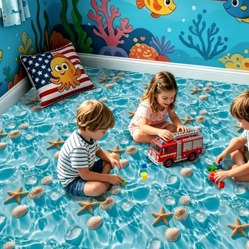 Nuxovilar Peel and Stick Vinyl Floor Tiles, 12x12 Inch - color: Clear Light Blue Ocean Seashell