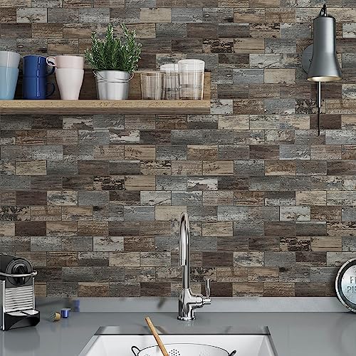 20-Sheet Rustic Wood Peel and Stick Subway Tile for RV Vanity - color: Old Wood Wood Grain