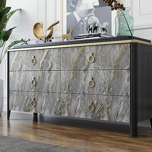 VaryPaper 15.7''x78.7'' Glossy Marble Countertop Contact Paper Waterproof Marble Wallpaper Peel and Stick Counter Top Covers Removable Self Adhesive Granite Vinyl Wrap for Kitchen Cabinets Desk Table - color: Glossy-Grey Gold, size: 15.7" x 78.7"