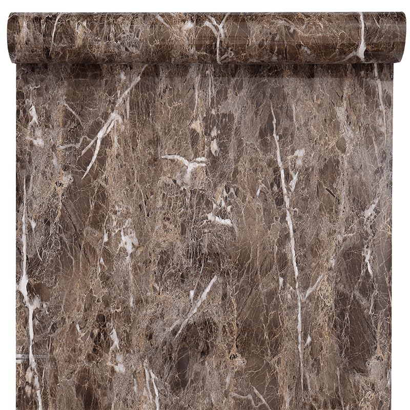 Burgeliy Peel and Stick Waterproof Wallpaper24×80in Vinyl Wrap Protector Auto Modification Tint Film Dark Brown Marble Shiny Granite for Kitchen Countertops Furniture Self Adhesive Film Easy Clean - size: 24"W x 80"L
