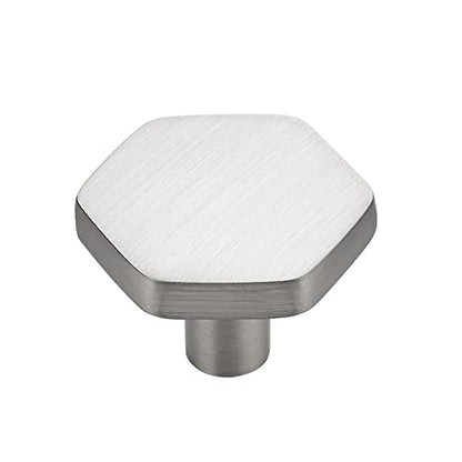 Brushed Nickel Cabinet Knobs 1.1 in Hexagon 15 Pack Solid Kitchen Hardware - color: Brushed Nickel