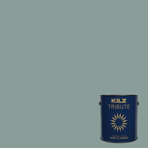 KILZ TRIBUTE Paint & Primer, Interior, Satin, June Gloom, 1 Gallon - color: JUNE GLOOM, size: 128 Fl Oz (Pack of 1)