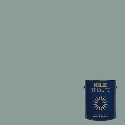 KILZ TRIBUTE Paint & Primer, Interior, Satin, June Gloom, 1 Gallon - color: JUNE GLOOM, size: 128 Fl Oz (Pack of 1)