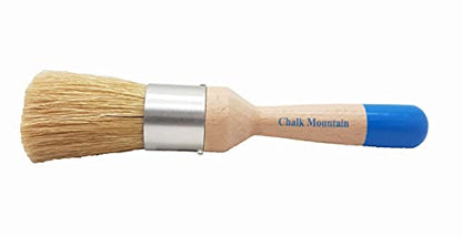 Chalk Mountain Brushes. Small 1" Rounded Ergonomic Design Paint, Stencil, Upholstery and Wax Brush. 100% Natural Bristles and Ergonomic Wood Handle (1)