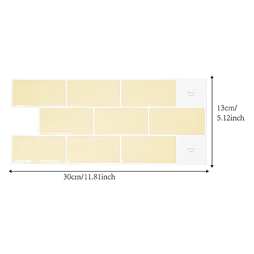 Alwayspon 10 Sheets Yellow Cream 3D Vinyl Backsplash Subway Sticker Peel and Stick, Self-Adhesive Wall Tile Transfer Wall Sticker Sheets for Kithchen Bathroom, 12x6inch - color: Dj106
