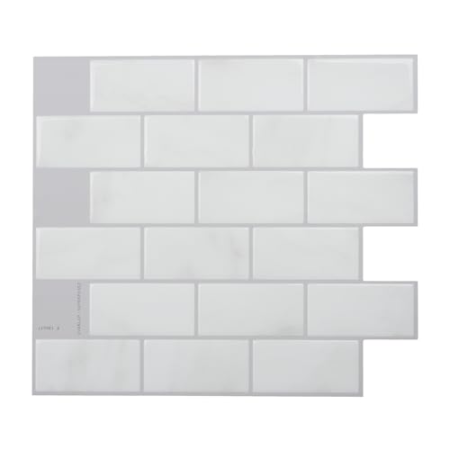Smart Tiles Peel and Stick backsplash, Subway Carrara Marble, 10.95"x9.7" - color: Carrara Marble