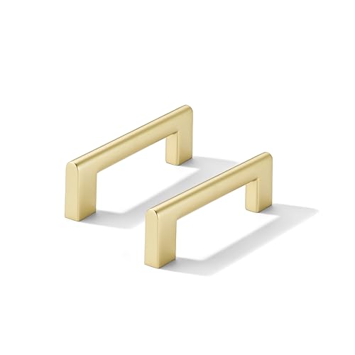 10 Pack 3 Inch Hole Center Brushed Gold Cabinet pulls Heavy Duty Solid Hardware for bathrooms Dressing Tables cabinets and Kitchen cabinets. - color: Brushed Gold, size: 3 Inch Hole Center