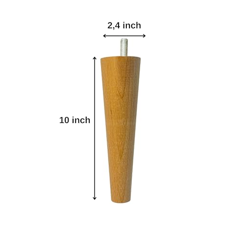 10 Inch Round Solid Beech Wood Replacement Furniture Legs, Set of 4, Wooden Feet Mid Century Modern, Unfinished Legs for Sofa, Couch, Armchair, Ottoman, Cabinet, TV Stand, Dresser - size: 10" / 25cm
