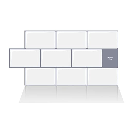 Alwayspon 10 Sheets 3D Thickened Peel and Stick Vinyl Backsplash Tiles, 12"x6" Self-Adhesive Wallpaper Wall Tile Stickers Stick on Subway Tiles for Kitchen Bathroom, White 053 - color: T80053