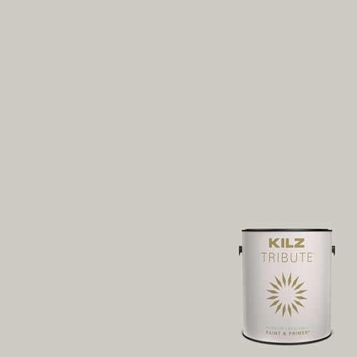 KILZ TRIBUTE Paint & Primer, Interior, Eggshell, Antique Sterlin, 1 Gallon - color: ANTIQUE STERLING, size: 128 Fl Oz (Pack of 1), style: Eggshell