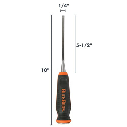 Buck Brothers 74711 Wood Chisel 1/4 Inch, For Trim, Carving, and Detail Work, Comfort Grip Handle, Resharpenable High Carbon Steel Blade, Mallet-Safe Design for Carpentry and Wood Working - style: 1/4 Inch