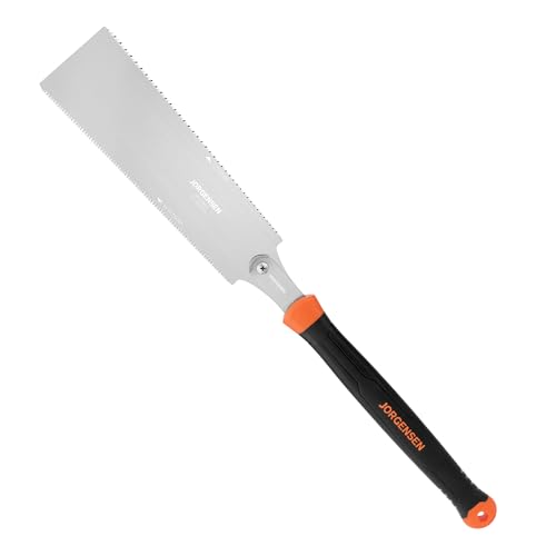 JORGENSEN Japanese Pull Saw, 10 Inch Pro Double Edge Hand Saw - SK5 Flexible Replaceable Blade, 7-12 & 18 TPI Flush Cut Blade, Japanese Handsaw for Hardwood & Softwood Woodworking, Wood Trim