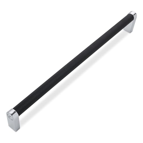 10 Pack 12-5/8 Inch(320mm) Matte Black and Polished Chrome Kitchen Cabinet Handles Knurled Cabinet Pulls Black Drawer Pulls Kitchen Hardware - color: Black And Polished Chrome, size: 12-5/8'' Hole Center(320mm)