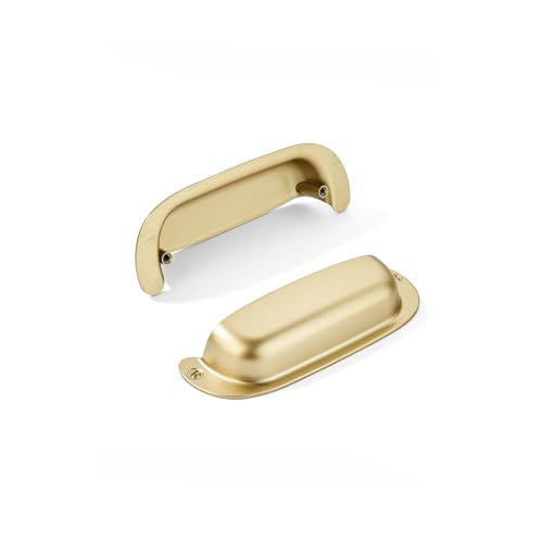 khtumeware 10 Pack 2-1/2"(64mm) Hole Center Retro Brushed Gold Drawer Pulls Satin Gold Cabinet Bin Cup Pulls Bathroom Hardware Cabinet Handles Drawer Handles Knobs - color: Brushed Gold, size: 2-1/2"(64mm) Hole Center, style: 10-Pack