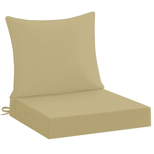 downluxe 22x22 Outdoor Chair Cushions, Waterproof Fade Resistant Patio Furniture Cushions with Handle & Removable Cover, Deep Seat Outdoor Cushions for Sofa, Couch and Patio Chairs, Khaki - color: Khaki, size: 22 x 22 Inch