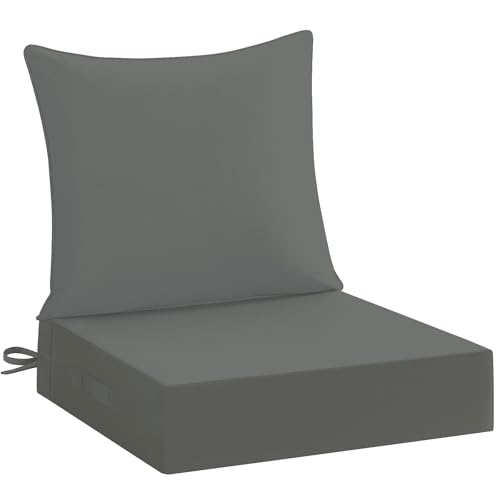downluxe 24x24 Outdoor Chair Cushions, Waterproof Fade Resistant Patio Furniture Cushions with Handle & Removable Cover, Deep Seat Outdoor Cushions for Sofa, Couch and Patio Chairs, Dark Grey - color: Dark Grey, size: 24 x 24 Inch