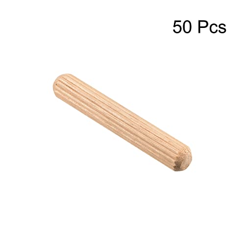 uxcell Wooden Dowel Pins 50pcs 8x50mm(5/16"x2") Fluted Beveled Ends Wood Dowel Pegs Kiln Dried Hardwood for Woodworking Furniture Shelf - size: 8x50mm