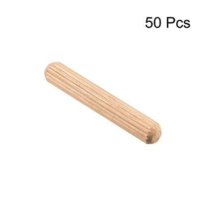 uxcell Wooden Dowel Pins 50pcs 8x50mm(5/16"x2") Fluted Beveled Ends Wood Dowel Pegs Kiln Dried Hardwood for Woodworking Furniture Shelf - size: 8x50mm