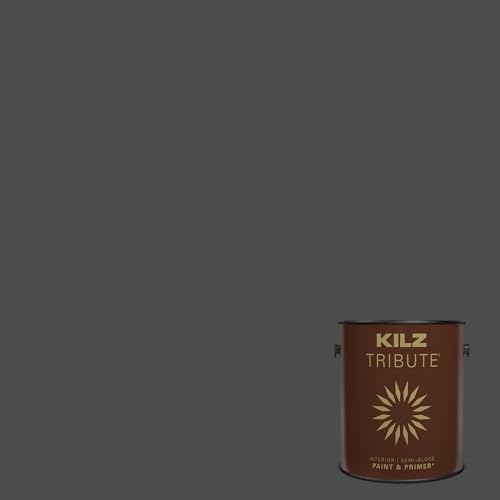 KILZ TRIBUTE Paint & Primer, Interior, Semi-Gloss, Mystic Black, 1 Gallon - color: MYSTIC BLACK, size: 128 Fl Oz (Pack of 1), style: Semi-Gloss