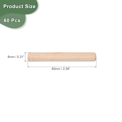 uxcell 60 Pcs Wooden Dowel Pins 8x60mm(0.31x2.36) Fluted Beveled Ends Wood Dowel Pegs Dried Hardwood for Woodworking Furniture Shelf - size: 8x60mm