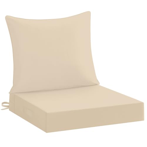 downluxe 22x22 Outdoor Chair Cushions, Waterproof Fade Resistant Patio Furniture Cushions with Handle & Removable Cover, Deep Seat Outdoor Cushions for Sofa, Couch and Patio Chairs, Beige - color: Beige, size: 22 x 22 Inch