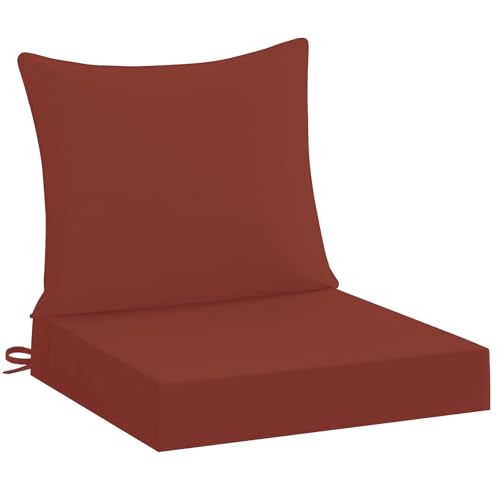 downluxe 22x22 Outdoor Chair Cushions, Waterproof Fade Resistant Patio Furniture Cushions with Handle & Removable Cover, Deep Seat Outdoor Cushions for Sofa, Couch and Patio Chairs, Brick Red - color: Brick Red, size: 22 x 22 Inch