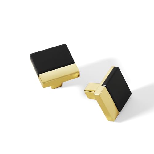 10 Pack Black Gold Square Cabinet Knobs, Single Hole - color: Black Gold, size: Square