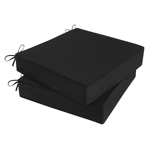Outdoor Chair Cushions 19x19x4 Inch, Waterproof Black Patio Furniture Cushions Set of 2 with Ties & Handle, 3 Year Color Fastness Square Replacement Seat Cushions for Sofa, Couch - color: Black, size: 19 x 19 x 4 IN