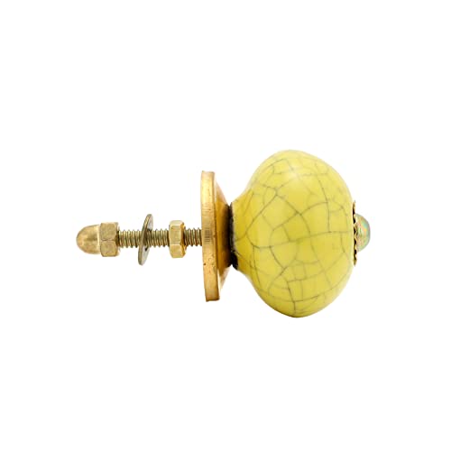 Drawer Knobs - Handmade Ceramic Dresser Pull Handle Kitchen Cabinets Countryside Farmhouse Boho Decor Furniture Hardware - Yellow Crackle - Pack of 4 - color: Yellow Crackle