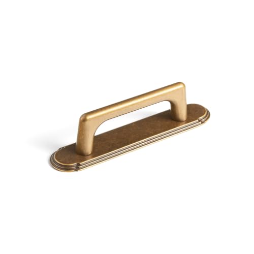Goo-Ki Antique Brass Cabinet Pulls with Backplate,Zinc Alloy Cabinet Handle with 3''(76MM) Hole Centers, 2 Pack - color: Antique Brass, size: 3'' Hole Centers, style: Roud Corner Backplate 1