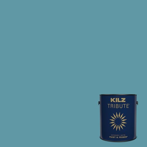 KILZ TRIBUTE Paint & Primer, Interior, Satin, Dusty Turquoise, 1 Gallon - color: DUSTY TURQUOISE, size: 128 Fl Oz (Pack of 1)