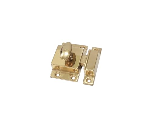 QCAA Traditional Large Oval Turn Cabinet Latch, Solid Brass, 2", for Cupboard & Other Furniture, Polished Brass, 1 Pack, Made in Taiwan - color: Polished Brass, size: 1 Pack