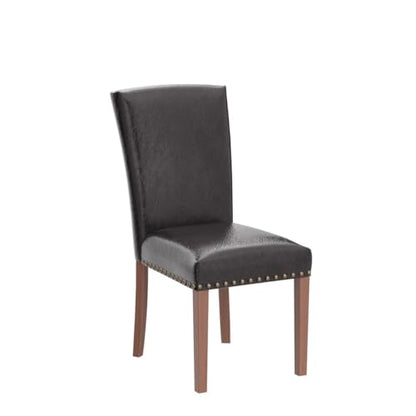 COLAMY Upholstered Parsons Dining Chairs Set of 4, PU Leather Dining Room Kitchen Side Chair with Nailhead Trim and Wood Legs - Dark Brown - color: L-darkbrown, size: Set of 4