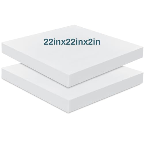 Frienda 2 Pack 2" x 22" x 22" Upholstery High Density Foam Square White - color: White, size: 2" X 22" X 22", style: Square