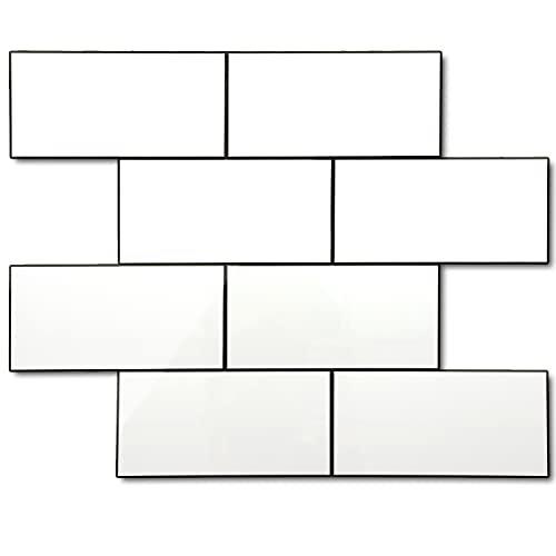 STICKGOO Peel and Stick Backsplash on Subway Tile, Glossy White - color: Polished White With Black Grout