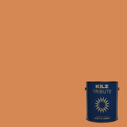KILZ TRIBUTE Paint & Primer, Interior, Satin, Bright Marigold, 1 Gallon - color: BRIGHT MARIGOLD, size: 128 Fl Oz (Pack of 1), style: Satin