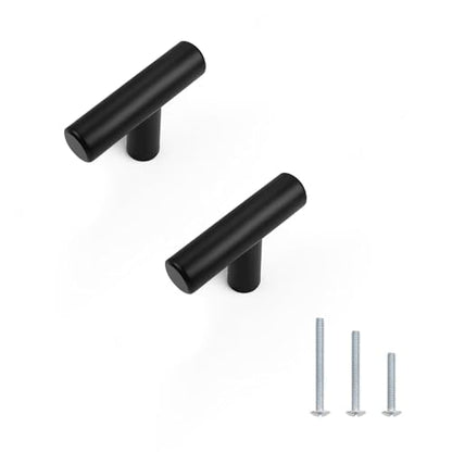 Probrico 30 Pack Length 2inch Matte Black Kitchen Cabinet Knobs,Stainless Steel Dresser Drawer Knob,Euro Style Single Hole Pull Handles for Cupboard and Closet - size: Single Hole: 2 inch